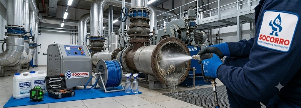 Profissional realizando Desentupimento, Hidrojateamento e Manutenção Preventiva Industrial em Tubarão